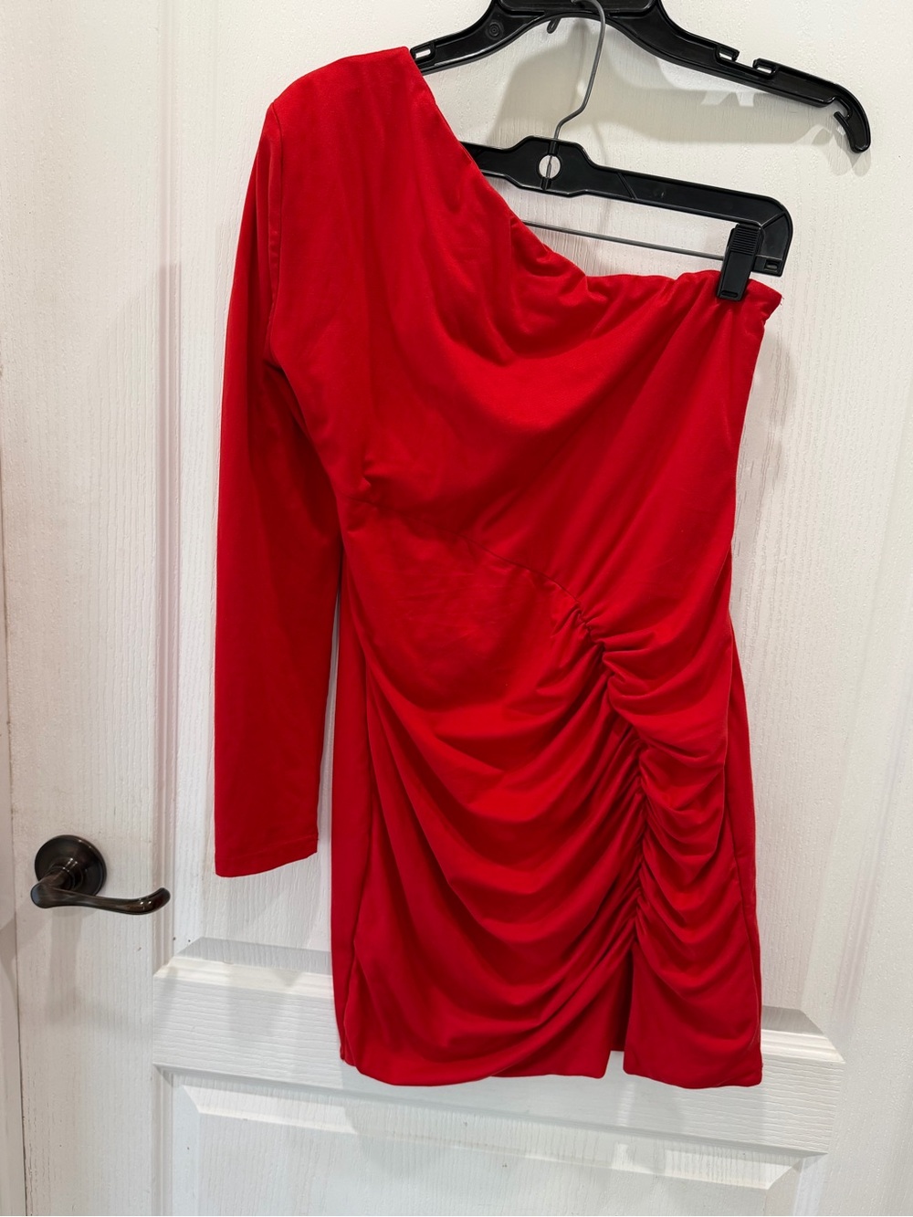 Asymmetric One-Shoulder Red Ruched Mini Dress
